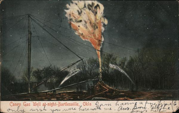 Caney Gas Well at Night Bartlesville Oklahoma