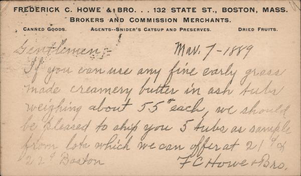 Frederick C. Howe & Bro. Merchants Boston Massachusetts