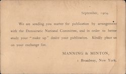 Manning & Minton Democratic National Committee Postcard