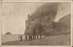 Group of People on Beach Watching Cliff House Fire Postcard