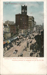Looking down Market Street, showing old Chronicle Building Postcard