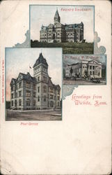 Friend's University, St. Paul's M.E. Church, Post Office Wichita, KS Postcard Postcard Postcard