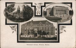 Fairmount College - Main Building, Library, Fiske Hall Postcard