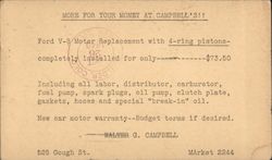 Many Cancels Campbell V8 Motor Replacement Ad Postcard