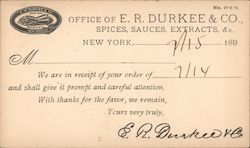 E. R. Durkee & Co. Spices, Sauces, Extracts New York City, NY Postal Cards & Correspondence Postcard Postcard Postcard