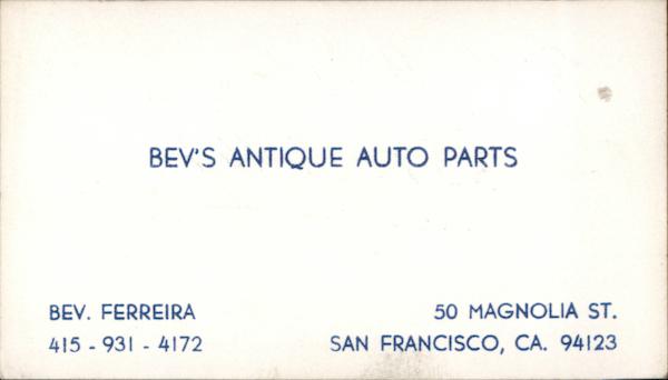 Bev's Antique Auto Parts San Francisco California