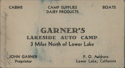 Garner's Lakeside Auto Camp Lower Lake, CA Business Card Business Card Business Card