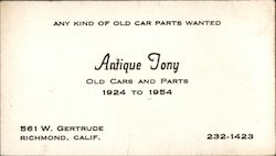 Antique Tony Old Cars and Parts Business Card