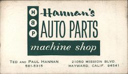 Hannan's Auto Parts - Hap machine shop Business Card