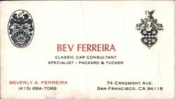 Bev Ferreira, Classic Car Consultant Business Card