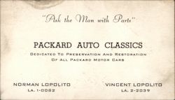 Packard Auto Classics Restoration Oakland, CA Business Card Business Card Business Card