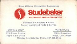 Studebaker Automotive Sales Corporation Napa, CA Business Card Business Card Business Card