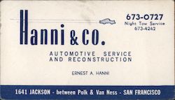 Hanni & Co. Automotive Service and Reconstruction Business Card