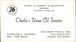 Charlie's Union Oil Service San Francisco, CA Business Card Business Card Business Card