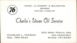 Charlie's Union Oil Service Business Card
