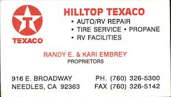 Hilltop Texaco Needles, CA Business Card Business Card Business Card