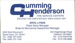 Cumming Henderson Tire Service Centers Business Card