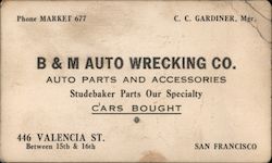 B & M Auto Wrecking Co. San Francisco, CA Business Card Business Card Business Card