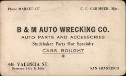 B & M Auto Wrecking Co Auto Parts and Accessories Business Card