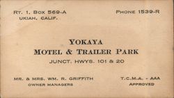 Yokaya Motel & Trailer Park Business Card