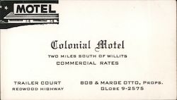 Business card for Colonial Motel Willits, CA Business Card Business Card Business Card