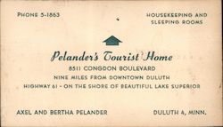 Pelander's Tourist Home Business Card