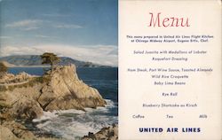 United Air Lines Menu - Lone Cypress Point on Monterey Peninsula Postcard