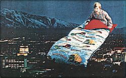 Boy in Pajamas on a Magic Sleeping Bag Ride - Carioca 1978 Postcard