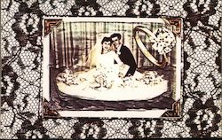 Wedding photo with lace background and a large ring in foreground San Francisco, CA Xerox Art Postcard Postcard Postcard