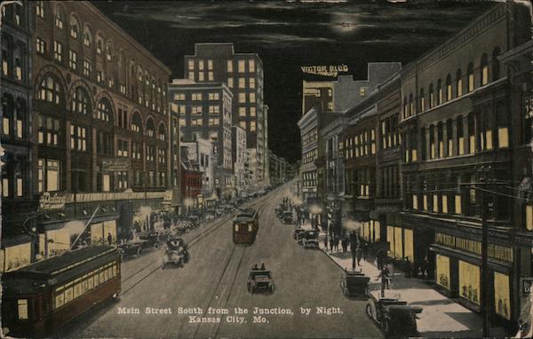 Main Street Looking South from the Junction by Night Kansas City Missouri
