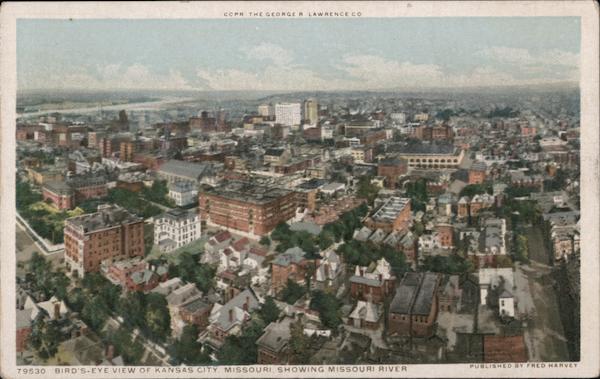 Bird's-Eye View of Kansas City Missouri showing Missouri River