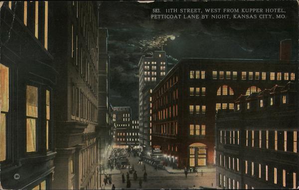11th Street, West from Kupper Hotel - Petticoat Lane by Night Kansas City Missouri
