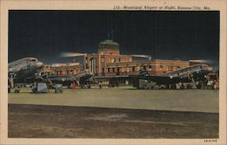 Municipal Airport at Night Kansas City, MO Postcard Postcard Postcard