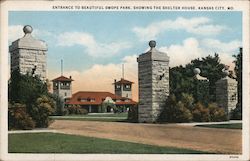 Entrance to Swope Park, Showing the Shelter House Postcard