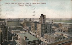General View and Board of Trade in Center with Steeple Postcard