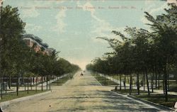 Armour Boulevard, looking east from Troost Ave. Postcard