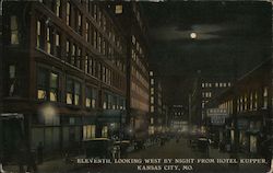 Eleventh Looking West by Night from Hotel Kupper Postcard