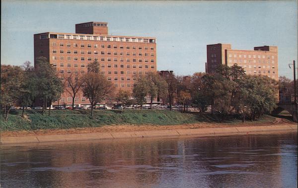 View of Harrisburg Hospital on the Susquehanna River Pennsylvania