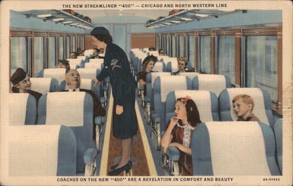Interior of the new Steamliner “400” — Chicago and North Western Line Illinois