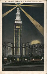 Union Terminal Building at Night Cleveland, OH Postcard Postcard Postcard