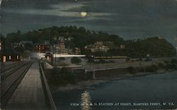 View of Baltimore & Ohio Station at Night Harpers Ferry, WV Postcard Postcard Postcard