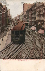 Wabash Ave. and Elevated Railroad, Looking North from Van Buren Street Chicago, IL Postcard Postcard Postcard