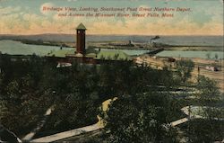 Birdseye View, Looking Southwest, Past Great Northern Depot, and Across the Missouri River Postcard