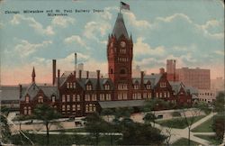 Chicago, Milawaukee and St. Paul Railway Depot Postcard