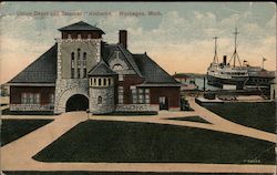 Union Depot and Steamer "Alabama" Muskegon, MI Postcard