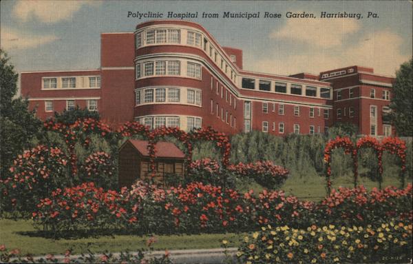 Polyclinic Hospital from Municipal Rose Garden Harrisburg Pennsylvania