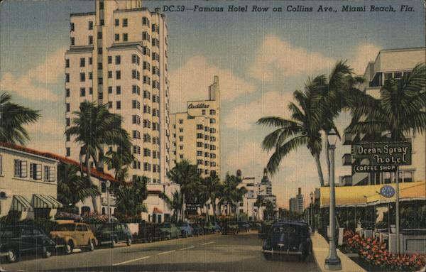 Famous Hotel Row On Collins Ave. Miami Beach Florida