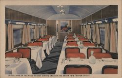 Fred Harvey Dining Car - Santa Fe Super Chief Trains, Railroad Postcard Postcard Postcard