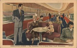 Observation Lounge - Columbian B & O Strata-Dome Coach Streamliner Trains, Railroad Postcard Postcard Postcard