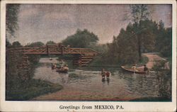 Greetings - Log Bridge, Rowboats and Waders Postcard